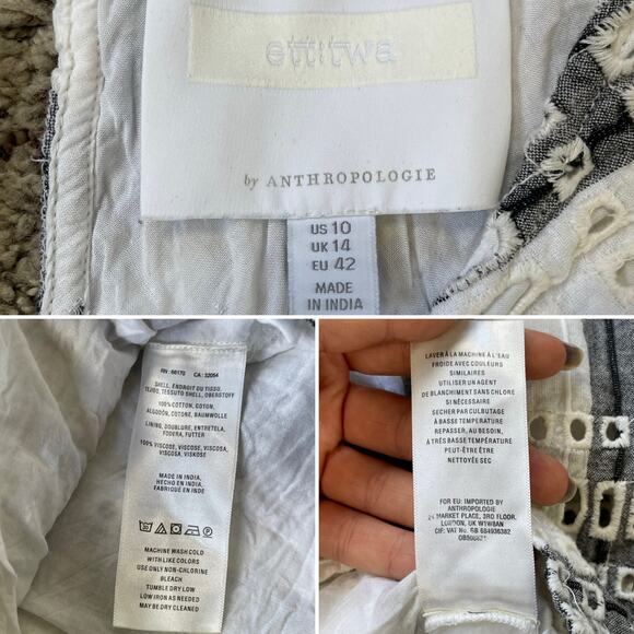 Anthropologie Ett:twa Striped Eyelet Romper Short Sleeve White Gray Blue 10 - Picture 12 of 16